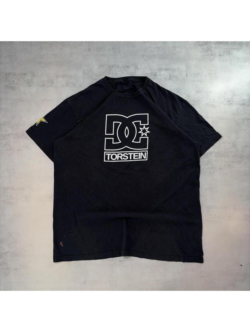 Y2K Black DC Shoes X Rockstar Energy Grunge Skater Distressed T-Shirt
